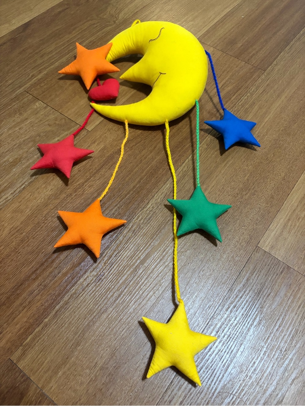 Yellow Moon and Colorful Stars Celestial Plush Hanging Mobile - Kids